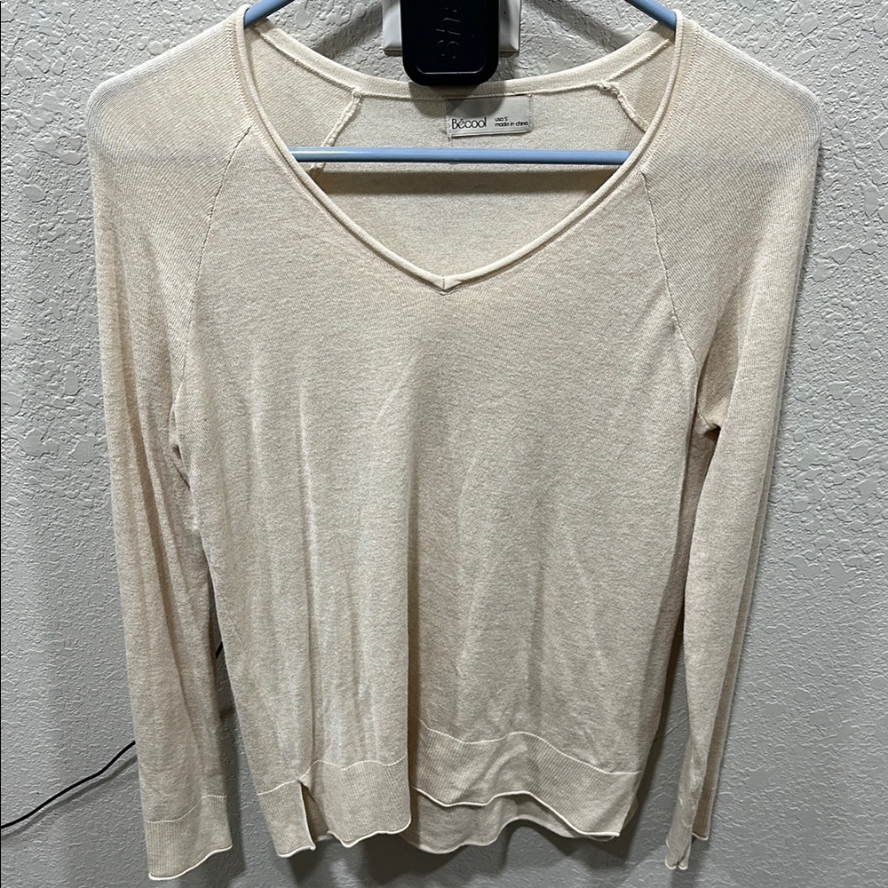 Eileen Fisher Cream V-Neck Sweater
